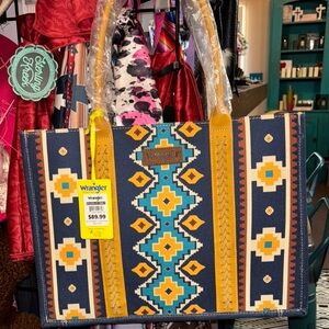 Wrangler Blue and Tan Geometric Tote Bag